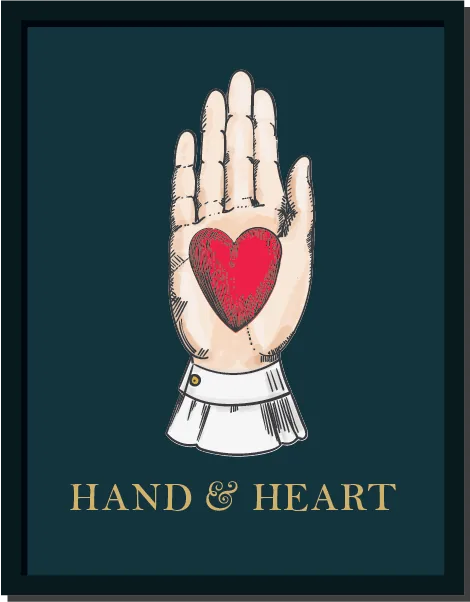 Hand and Heart sign illustrated with an open palm and a red heart